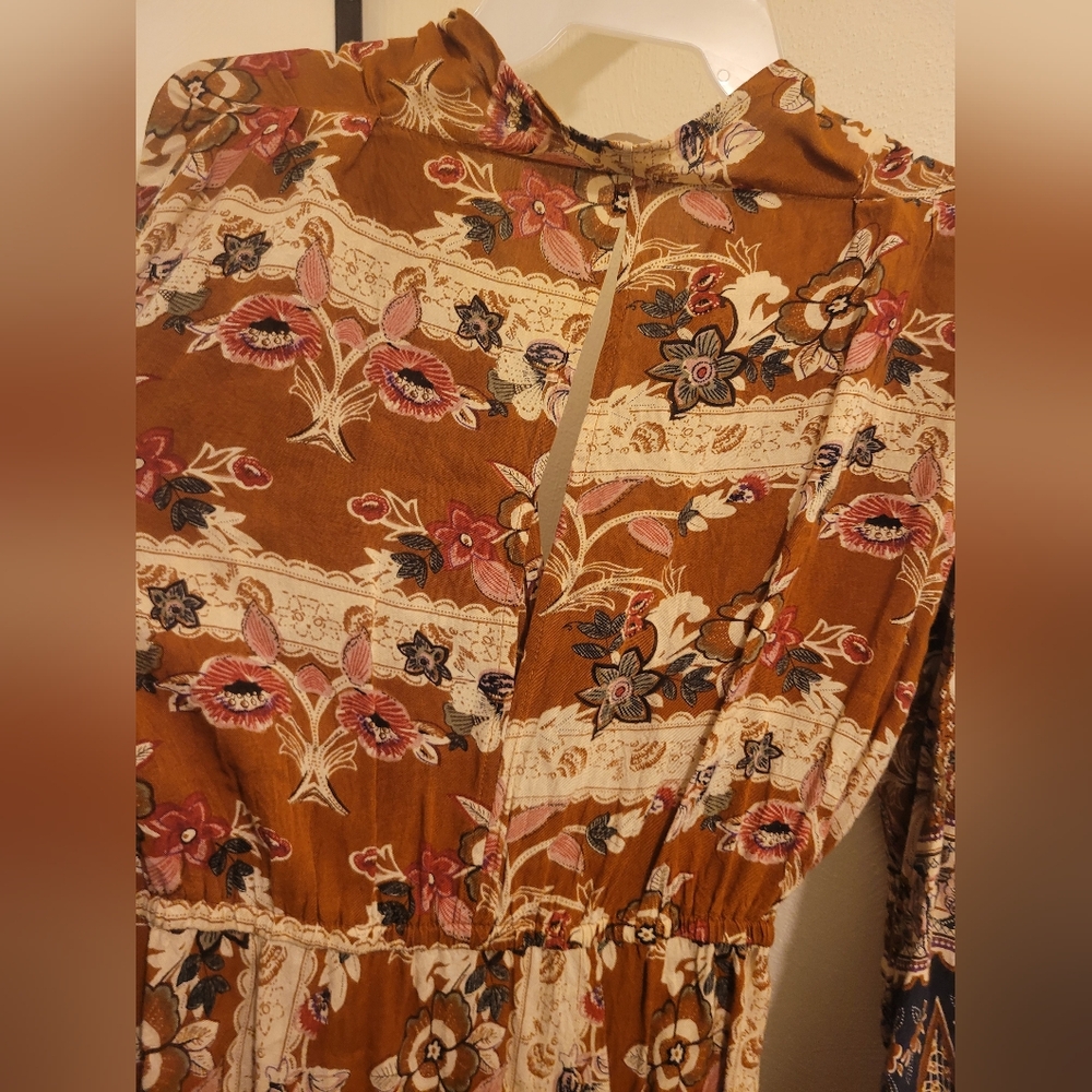Umgee Boho Kimono Wrap Sheer Maxi Duster Dress Mixed Floral Print Size S - Picture 3 of 6